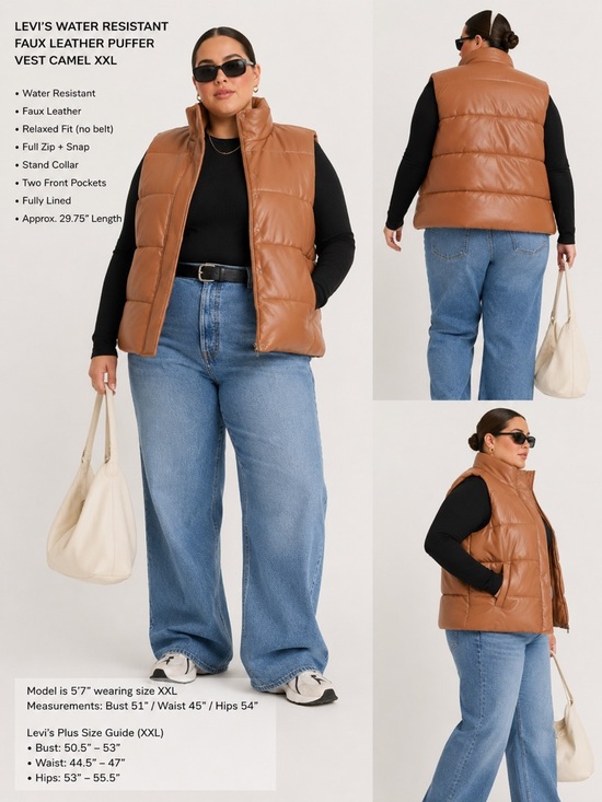 Levi's Jackets & Blazers - Levi’s Water Resistant Faux Leather Puffer Vest Camel XXL